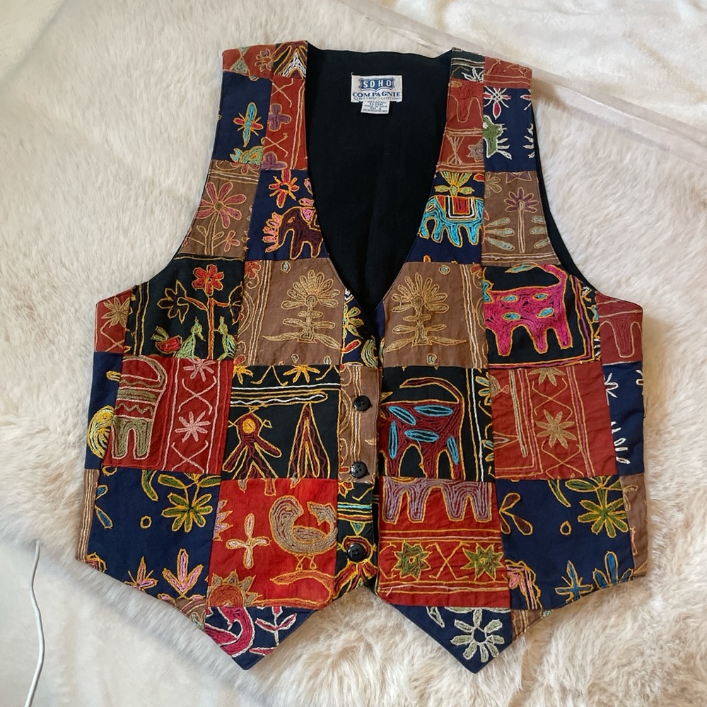 Vintage cotton hippy Colorful Embroidered Vest